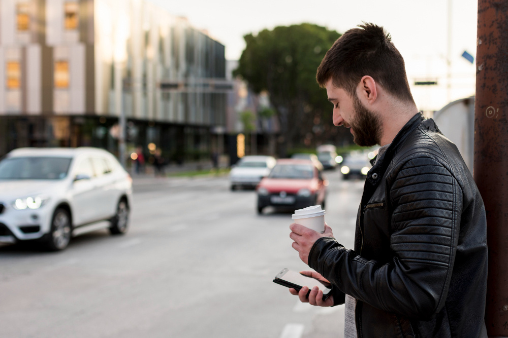 A traveler on the roadside waiting for his Uber to pick him up from laguardia airport