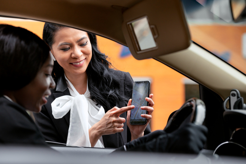 A New York taxi driver is getting help from a client regarding a route