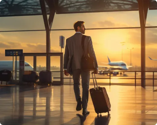 A chauffeur is managing a company executive's luggage at an airport