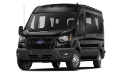 Tilted front and side view of Ford Transit XLT 350 under NYC United limo.